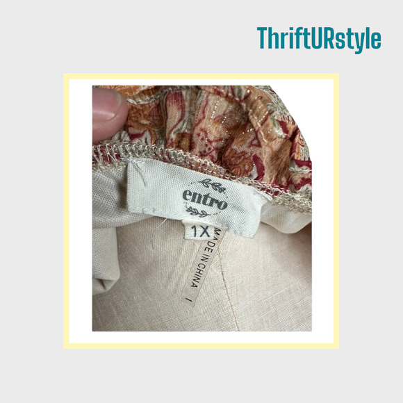 Entro‎ Women's 1X long sleeve Boho floral top, V-neck, Ruffle details - Picture 7 of 9